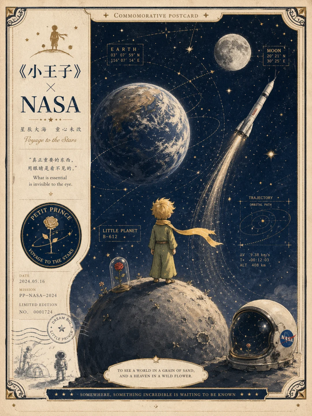 The Little Prince x NASA co-branded postcard poster