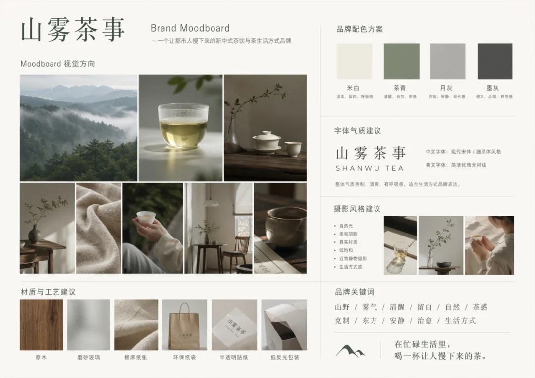 Brand moodboard for Shanwu Tea lifestyle brand