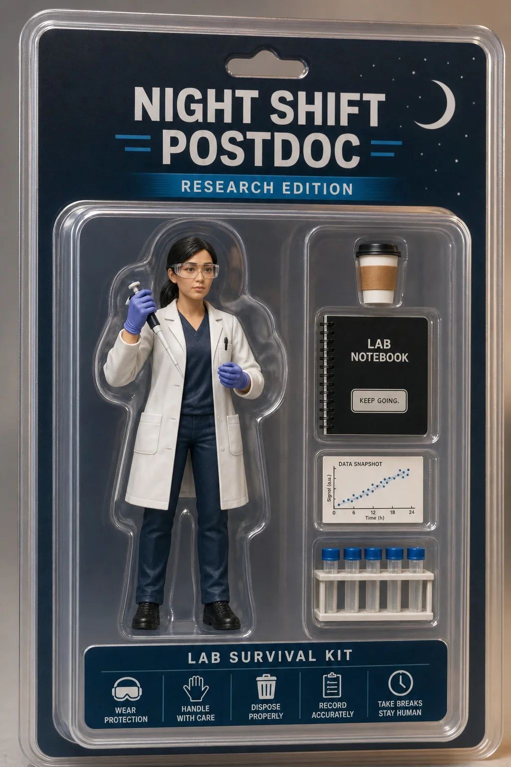 Postdoc survival kit action figure